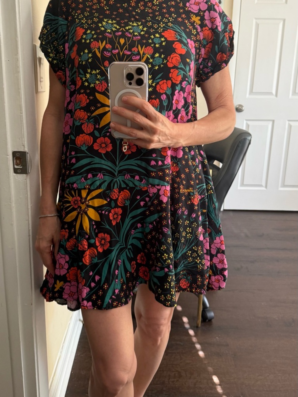 Free People Strawberry Fields Black Multi-Color Floral Mini Dress - Picture 3 of 6